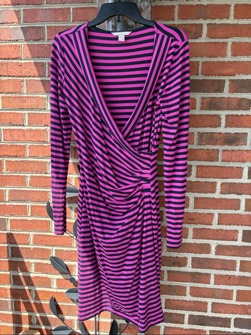 Banana Republic Striped Pink and Blue Long-Sleeve Wrap Dress